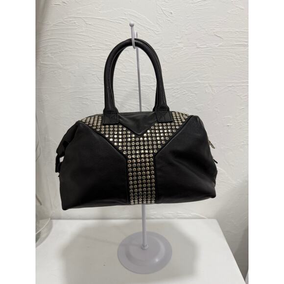 YSL Yves Saint Laurent Chevre Leather Rock Stud Large Easy Y Shoulder Bag Black - Picture 1 of 4